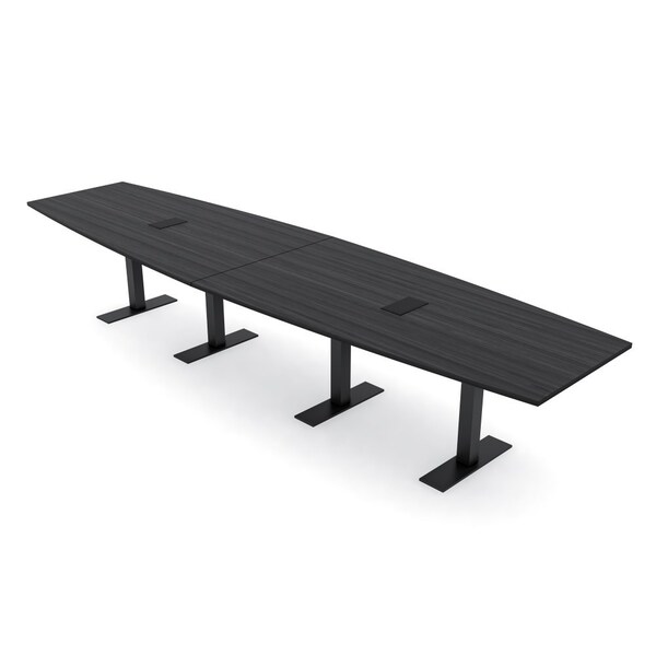 Skutchi Designs 14ft Conference Table With Power Unit | 14 Person Modular Boat Meeting Table | Harmony Series HAR-BOT-48X168-T.BK-WA7949-EBLK - main