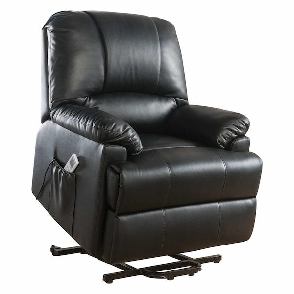 Homeroots 34" Black Faux Leather Power Massage Lift Assist Recliner 318865 - main
