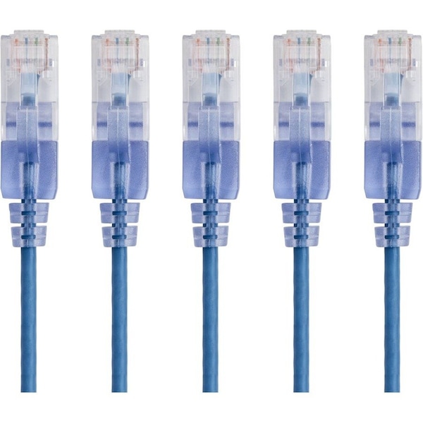 Monoprice Slim Cat6A Patch Cable, 5 Pack, 10 ft.Blue 15142 - main