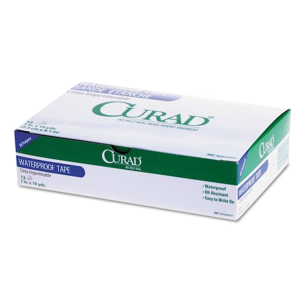 Curad Waterproof Medical Tape, Polyethylene-Coated Cloth, 1in x 10 yds, White, 12PK NON260501 - main