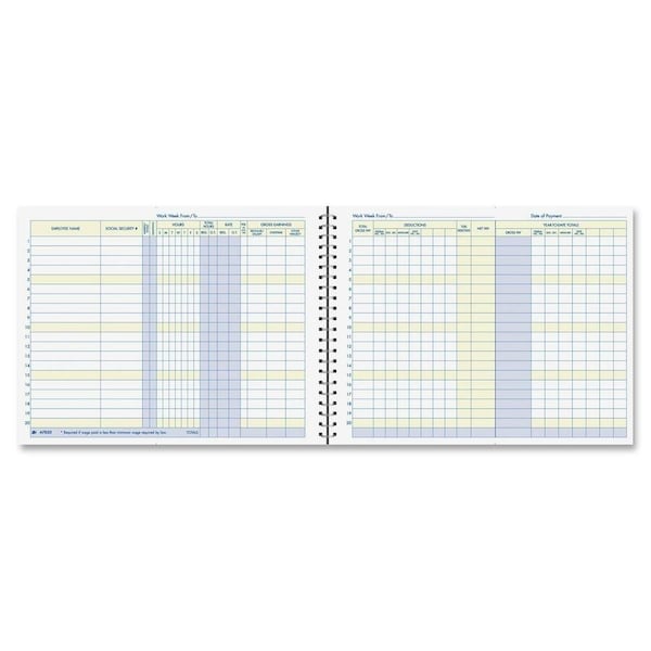 Adams Weekly Payroll Record- Up to 20 Employees- Spiral- 11 in x 8.5 in AFR50 - main