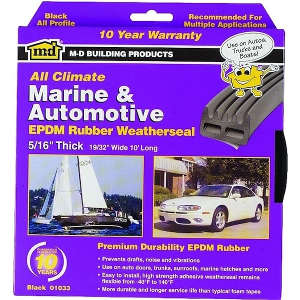 M-D Building Products 0 Weatherstrip Tape, 1932 in W, 10 ft L, EPDM Rubber, Black 1033 - main