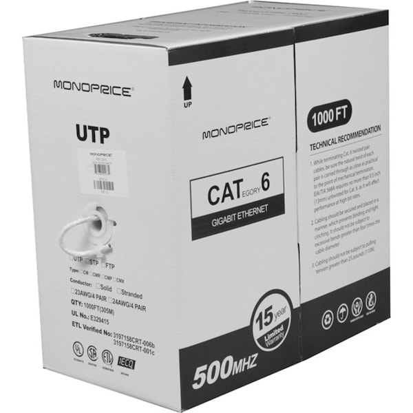 Monoprice Cat6 Utp Stranded, cm, 1000 ft., White 2273 - main