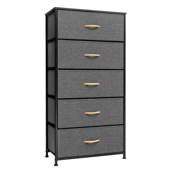 Homeroots 23" Gray and Black Steel and Fabric Five Drawer Chest 484709 - main
