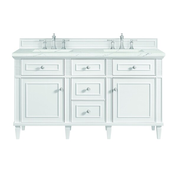 James Martin Vanities Lorelai 60'' D Vanity, Bright White w/ Ethereal Noctis Silestone Top w/FreePower Wireless Charger 424-V60D-BW-FENC - main