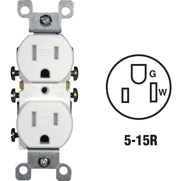 Leviton 15A White Tamper & Weather Resistant Residential Grade 5-15R Duplex Outlet R62-W5320-T0W - main