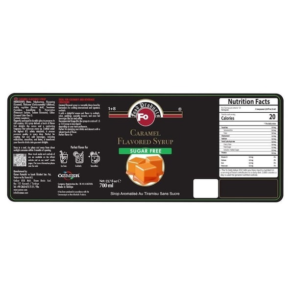 Fo Sugar Free Caramel Flavored Syrup, 700 mL, 6PK 8.69112E+12 - main