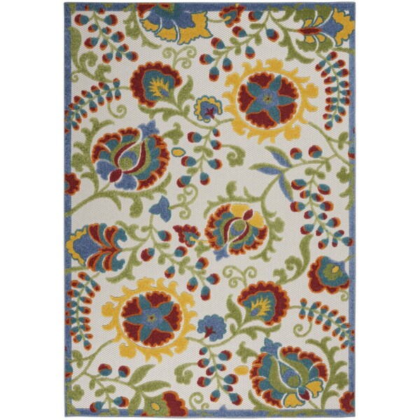 Homeroots 6' X 9' Ivory Green Red And Yellow Floral Indoor Outdoor Area Rug 546682 - main
