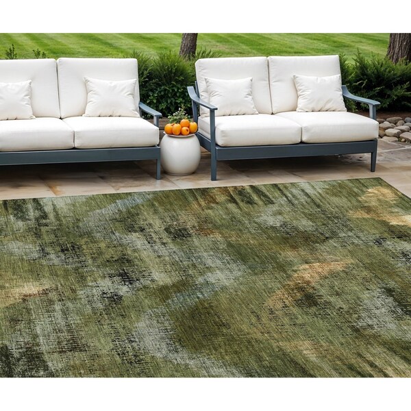 Homeroots 10' X 14' Olive Green And Gold Abstract Washable Indoor Outdoor Area Rug 587145 - main
