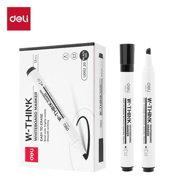 Deli THINK Dry-Erase Marker, Chisel Tip, Black, Low-Odor, 12PK EU00220 - main