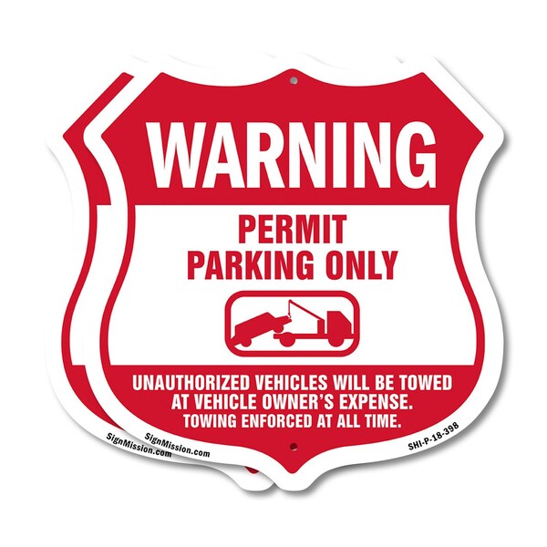 Signmission No Parking Without Permit Shield Sign Wa, 18 inch X 18 inch, Plastic Sign, 2PK SHI-P-2PACK-18-398 - main