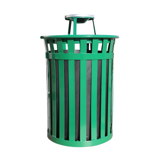 Witt Industries Outdoor, Slatted Metal Waste Receptacle with Ash Top, Green M5001-AT-GN - main