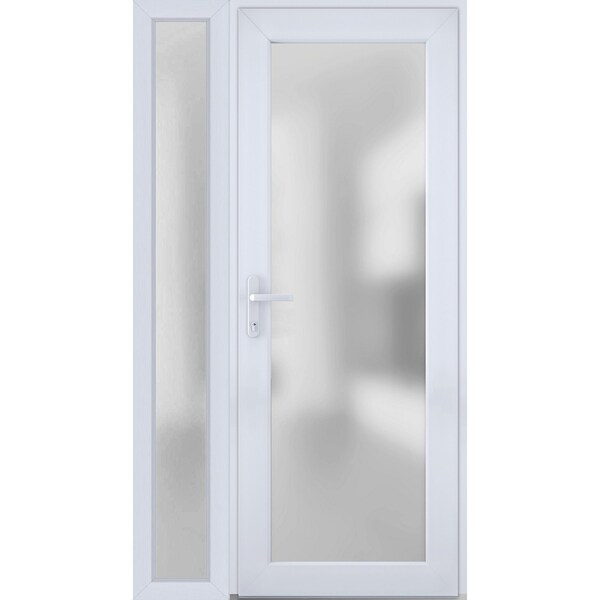 Vdomdoors Front Exterior Prehung FiberGlass Door Frosted Glass / Manux 8102 White Silk / Sidelight Exterior W MANUX8102EXD-WS-W30+14 x H80-RH - main