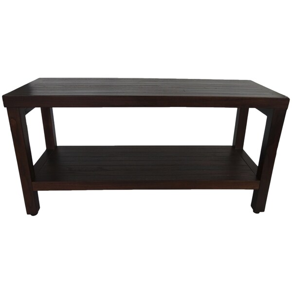 Homeroots Rectangular Teak Shower Outdoor Bench With Shelf In Brown Finish 376669 - main
