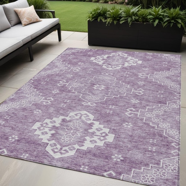 Homeroots 5' X 8' Lavender Plum And Ivory Medallion Washable Indoor Outdoor Area Rug 589045 - main