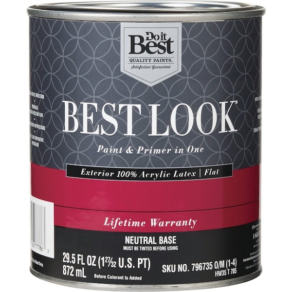 Do It Best 100% Acrylic Latex Premium Paint & Primer In One Flat Exterior House Paint Neutral Base 1 Qt. HW35T0705-14 - main