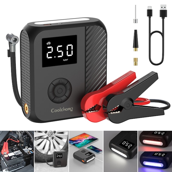Wrightmaster Portable Jump Starter & Air Pump - 18000mAh Power Bank with Emergency Lighting, 4 Preset Modes ZR-HZ010 - main