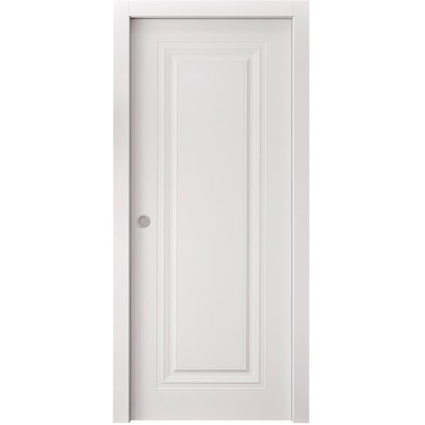 Sartodoors Sliding Pocket Door 36 x 96 inches, BASIC 9111 White, Kit Rail Hardware, Solid Wood Interior Bedr BASIC9111PD-SKIN-3696 - main