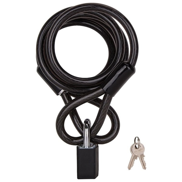 Prosource Cable Lock, Standard Shackle, 11/32 in Dia Shackle, 1-3/8 in H Shackle, Steel Shackle, Black HD-HLL305LP-3L - main