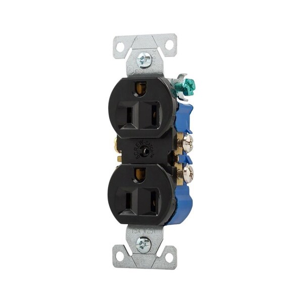Eaton Wiring Devices Standard Residential-Grade Duplex Receptacle, 2-Pole, 15 A, 125 V, NEMA: NEMA 5-15R, Black 270BLK - main