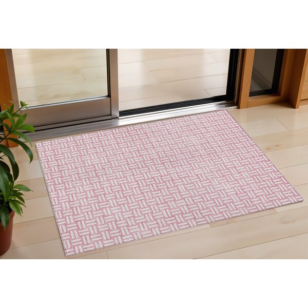 Homeroots 3' X 5' Pink And Ivory Geometric Washable Indoor Outdoor Area Rug 595583 - main