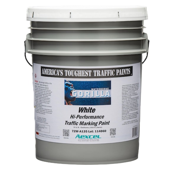 Aexcel Gorilla High-Performance Traffic & Zone Marking Paint, Water-based Acrylic Latex, White, 5-Gallon 72W-A135F03 - main