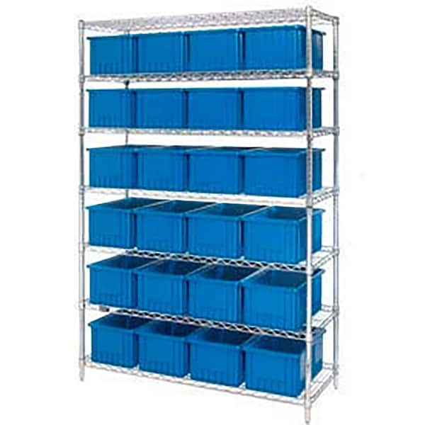 Global Industrial Chrome Wire Shelving With 36 3"H Grid Container Blue, 60x24x63 269020BL - main