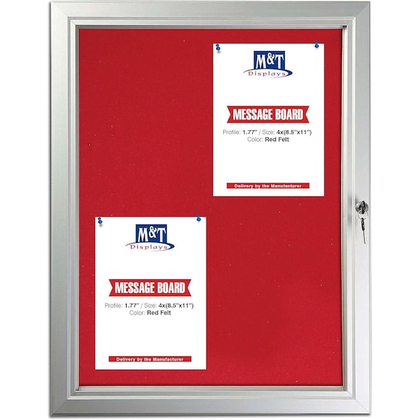 M&T Displays Enclosed Lockable Blue Felt Bulletin Showboard, 4x8.5x11 Inch Silver Aluminum 19.49x26.18 USBN1104A4X2000 - main