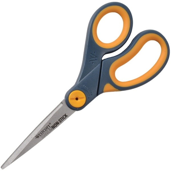 Westcott Non-Stick Titanium Bonded Scissors, 8" Long, 3.25" Cut Length, Straight Gray/Yellow Handle 14849 - main