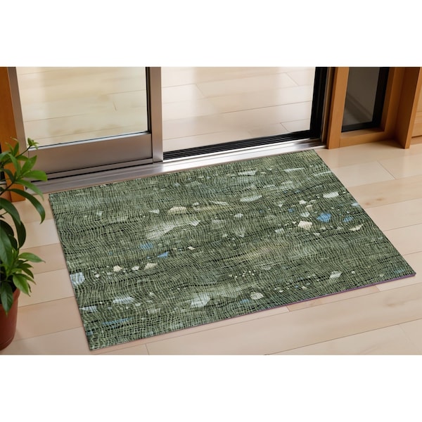 Homeroots 3' X 5' Fern Green And Beige Abstract Washable Indoor Outdoor Area Rug 631173 - main