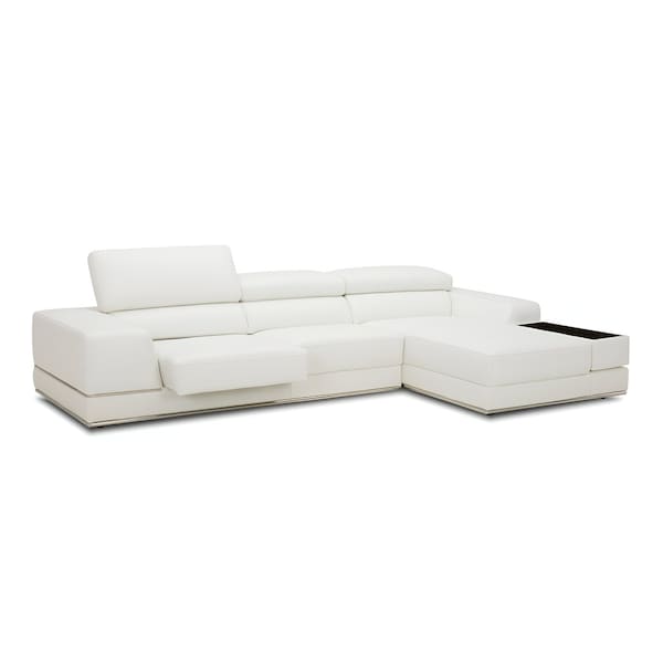 Homeroots Contemporary White Leather Right Facing Wide Arm Sectional Sofa 473573 - main