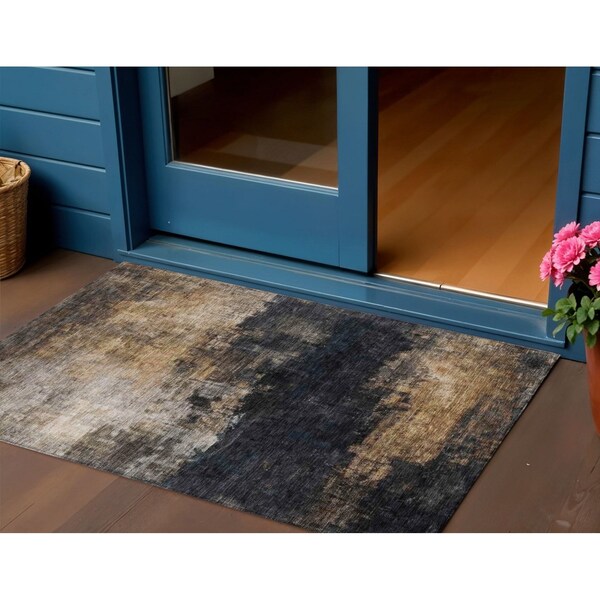 Homeroots 3' X 5' Charcoal Tan And Beige Abstract Washable Indoor Outdoor Area Rug 606092 - main
