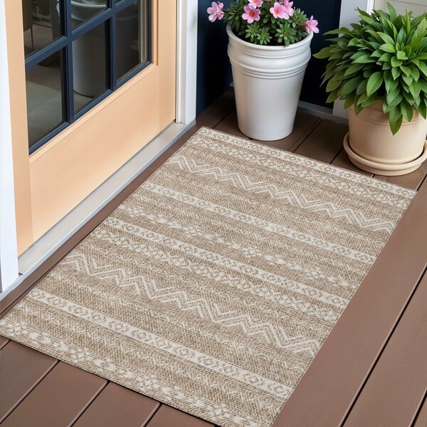 Homeroots 3' X 5' Brown And Beige Southwestern Washable Indoor Outdoor Area Rug 587512 - main