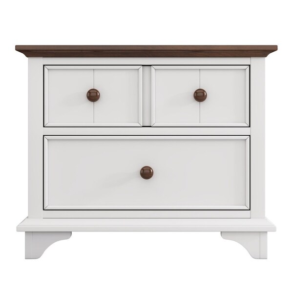 Homeroots 28" White And Walnut Brown Wood Two Drawer Nightstand 653107 - main