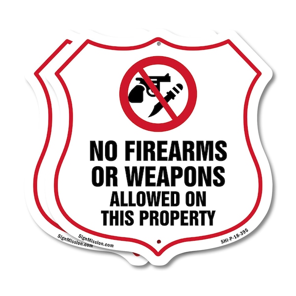 Signmission No Guns Shield Sign No Firearms Or Weapo, 18 inch X 18 inch, Plastic Sign, 2PK SHI-P-2PACK-18-395 - main