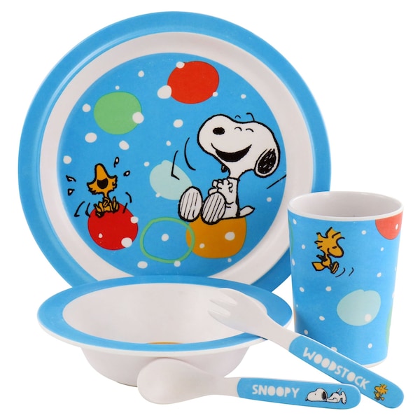 Peanuts Fun Times 5 Piece Kid's Bamboo Melamine Dinnerware Set in Blue 136651.05 - main