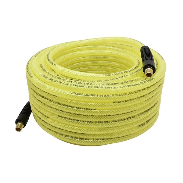 Interstate Pneumatics 3/8 in x 100 ft Rhino PolyFlex Yellow Polyurethane Air Hose WP 200 PSI (1/4 in NPT) Solid Fitting HU56-100 - main