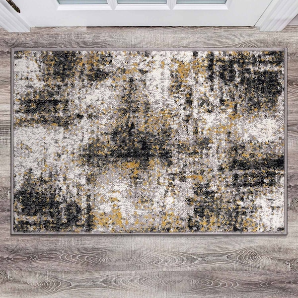 World Rug Gallery Adare Contemporary Abstract Area Rug 2 ft 7 in x 4 ft Yellow 977YELLOW27X4 - main