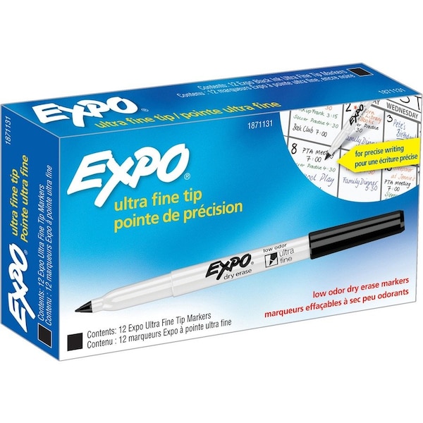 Expo Low-Odor Dry-Erase Marker, Extra-Fine Bullet Tip, Black, PK12 1871131 - main