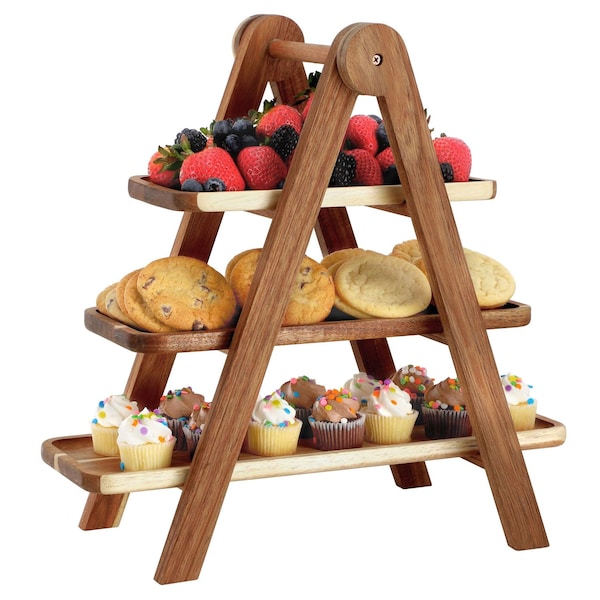 Megachef Acacia Wood 3 Tiered Rectangular Ladder Tray Set 750122162M - main