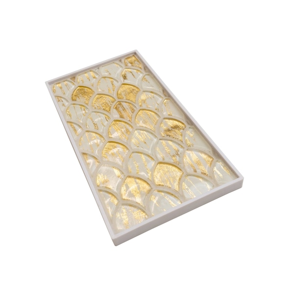 Apollo Tile Majeste 10.8in x 11.3in Glossy Gold and White Glass Mosaic Wall and Floor Tile 8.48 sqft/case, 10PK APLASL8801A - main