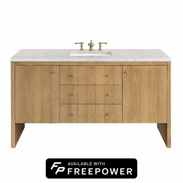 James Martin Vanities Hudson 60 in. Single Vanity, Light Natural Oak w/ 3 CM Eternal Jasmine Pearl Top 435-V60S-LNO-FEJP - main