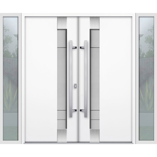 Vdomdoors Steel Double Doors Deux 1713 White Enamel 2 Sidelight Exterior Black Windows Stainless Inserts Sing DEUX1713DEXD-BEM-RH-W16+72+16 x H80 - main