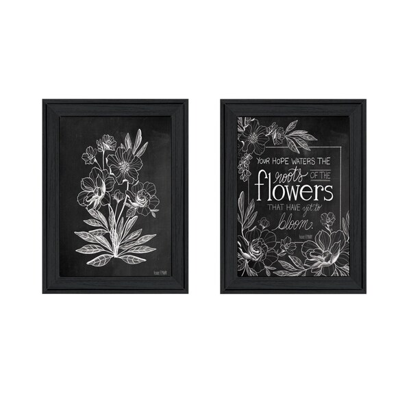 Homeroots Set Of Two Vintage Chalkboard Blooms Black Framed Print Wall Art, 2PK 407974 - main