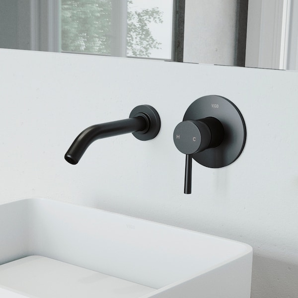 Vigo Olus Single Handle Wall Mount Bathroom Faucet in Matte Black VG05001MB - main