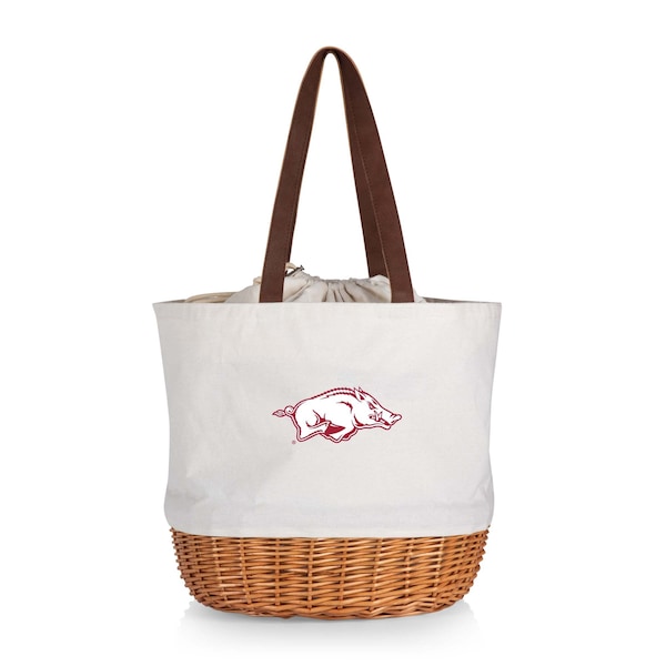 Picnic Time Family Of Brands NCAA Arkansas Razorbacks Coronado Canvas and Willow Basket Tote - Picnic Bag 203-00-187-034-0 - main