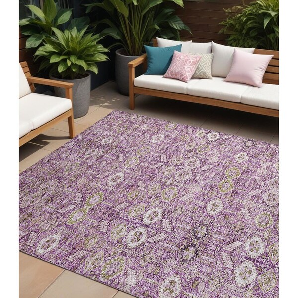 Homeroots 10' X 14' Lavender and Ivory Floral Washable Non Skid Indoor Outdoor Area Rug 564346 - main