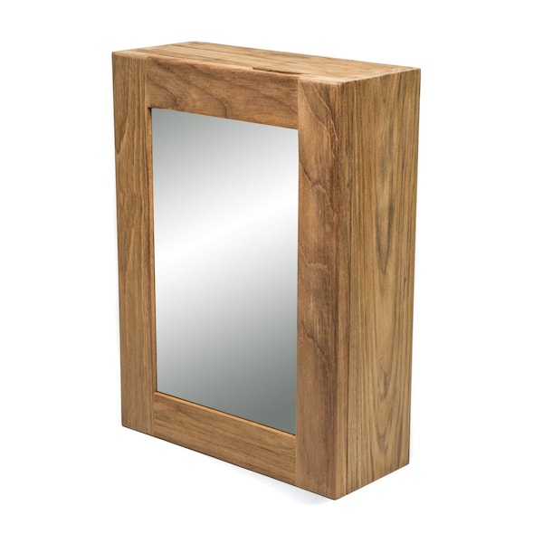 Homeroots Solid Teak Mirrored Hanging Medicine Cabinet 475844 - main