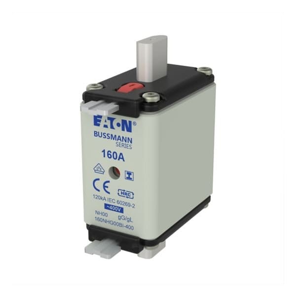 Eaton Bussmann series low voltage NH Fuse, 160A, 400V, 120kAIC, 7.8 Watt, Blade end, 3PK 160NHG00BI-400 - main
