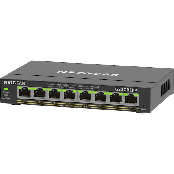 Netgear 8-PORT GIGABIT ETHERNET HIGH-POWER POE+ SMART MANAGED PLUS SWITCH GS308EPP-100NAS - main
